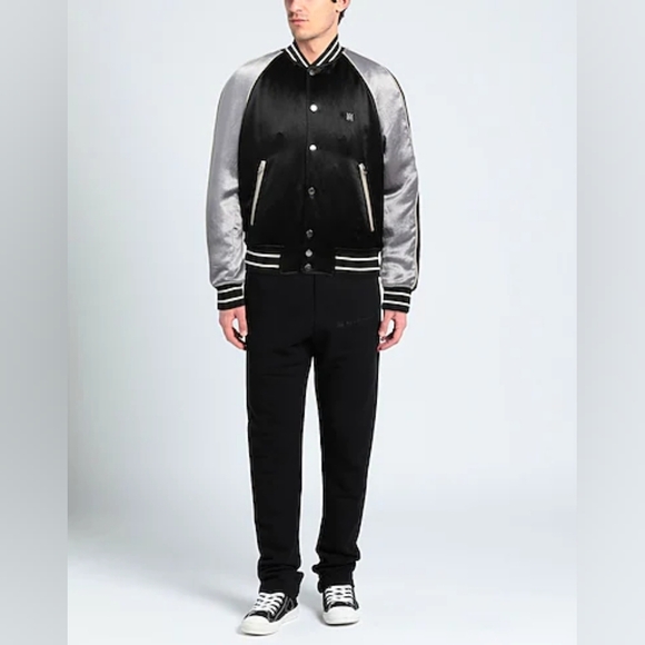 Amiri Black & Gray Satin Bomber Jacket - Picture 1 of 14